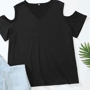 NWOT Women's Black Cold Shoulder V Neck Short Sleeve T-shirt, Size 3XL